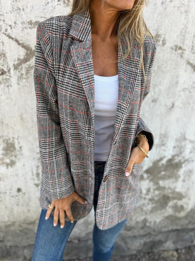 🔥Veste Slim à Col Revers à Carreaux pour Femmes