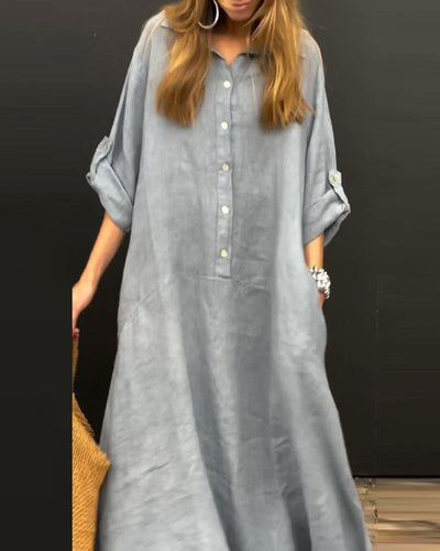ELANU - Robe en Mélange de Coton et Lin