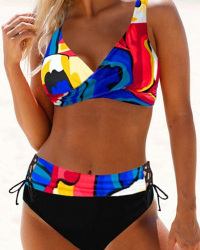 Maillot de bain femme deux pièces – Haut twist – Bas à liens réglables – Coupe ajustée