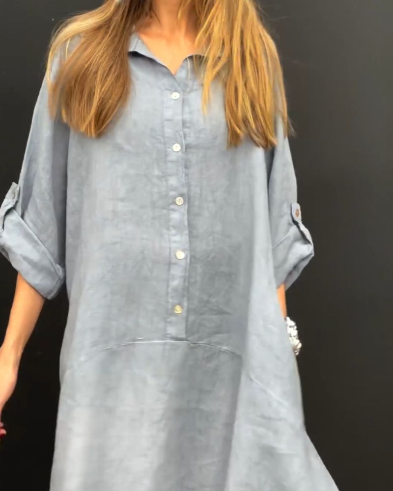ELANU - Robe en Mélange de Coton et Lin