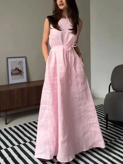 Robe décontractée sans manches en coton et lin