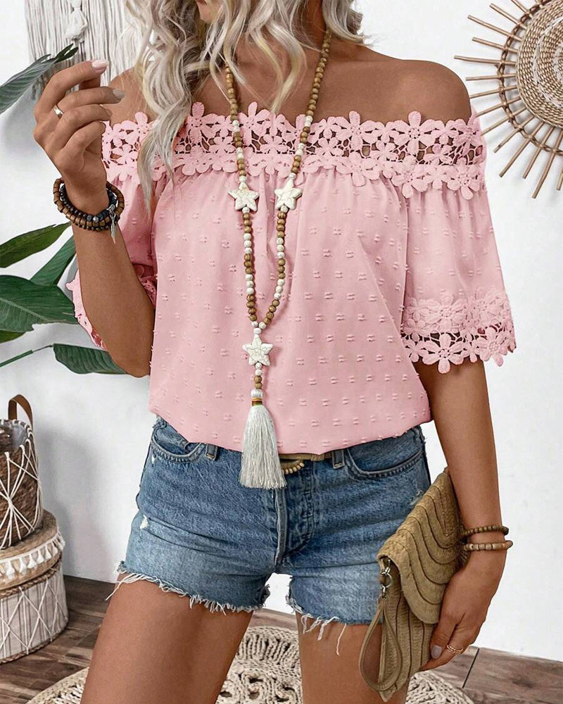 Blouse Une-épaule Dentelle Fleur 3D