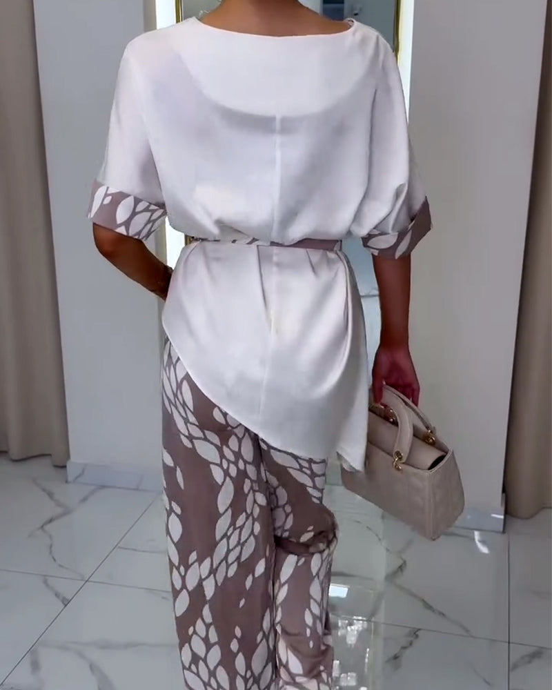 Costume Élégant Imprimé Irrégulier Pantalon Droit