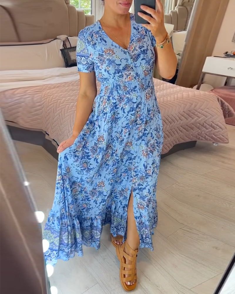 LISIA - ROBE À ENCOLURE EN V ET IMPRIMÉ FLORAL