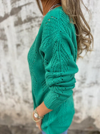 Pull à boutons réversibles en tricot à feuilles