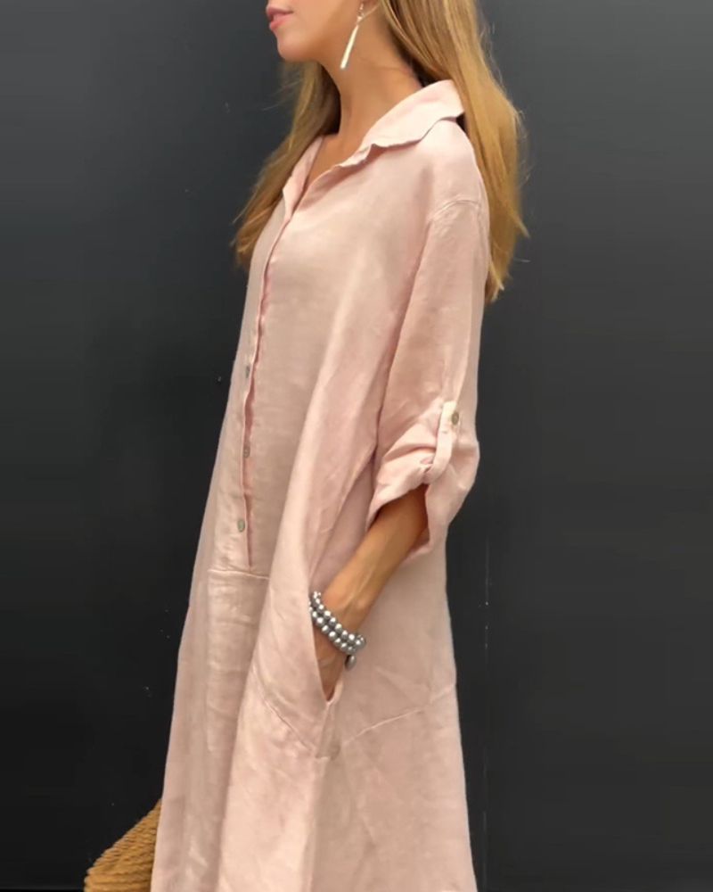 ELANU - Robe en Mélange de Coton et Lin