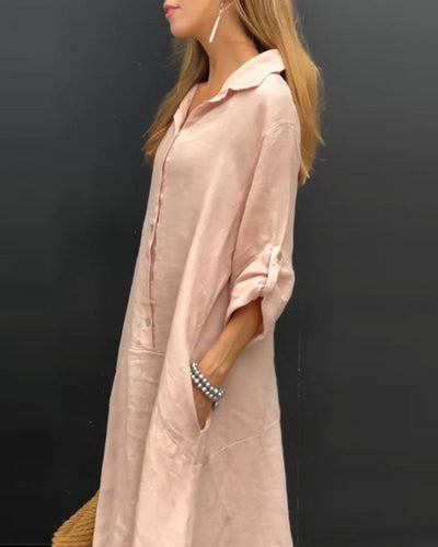 ELANU - Robe en Mélange de Coton et Lin