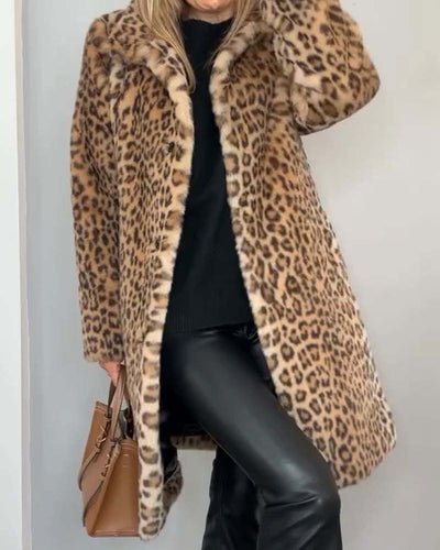 LEIA - Manteau Long Doux à Motif Léopard