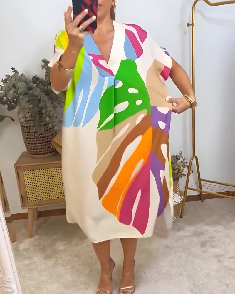 NERISA - Robe décontractée avec imprimé feuillage coloré