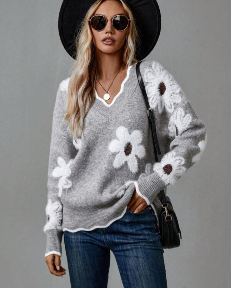 ELLEN - PULL EN MAILLE AVEC MOTIFS FLORAUX