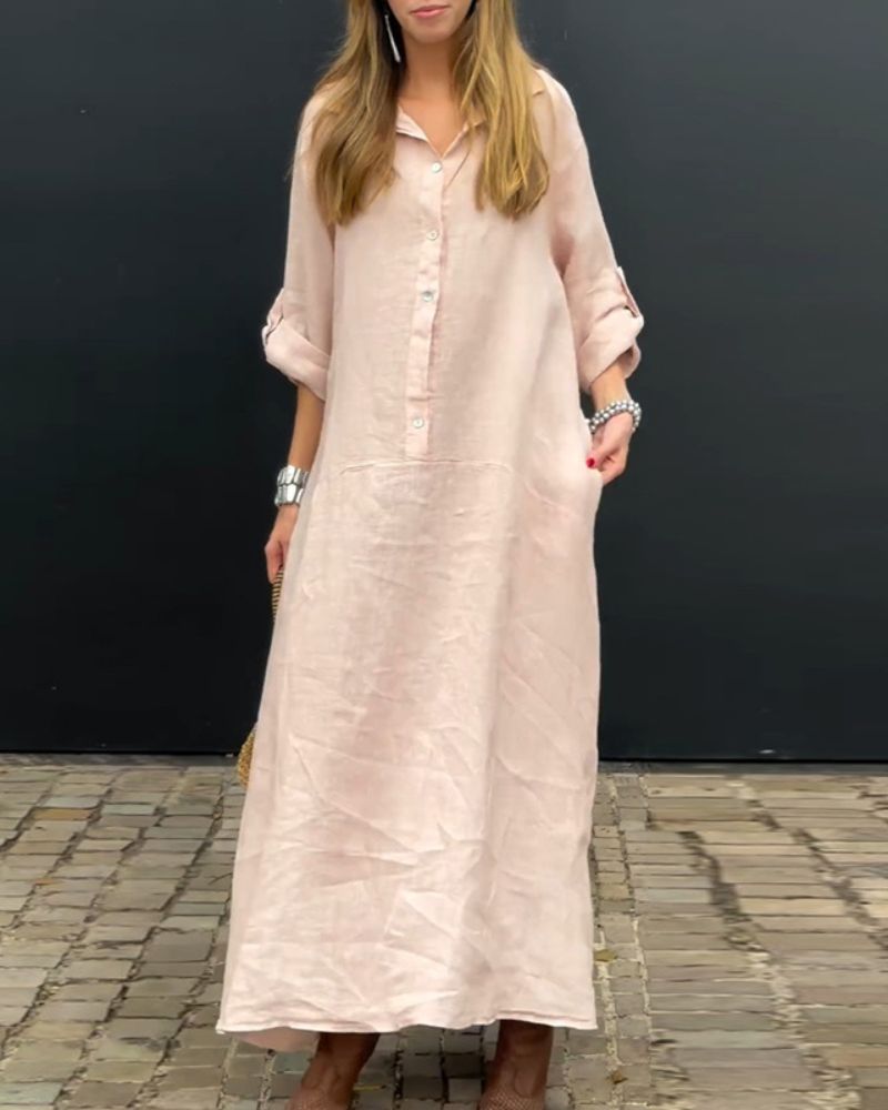 ELANU - Robe en Mélange de Coton et Lin