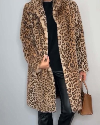 LEIA - Manteau Long Doux à Motif Léopard