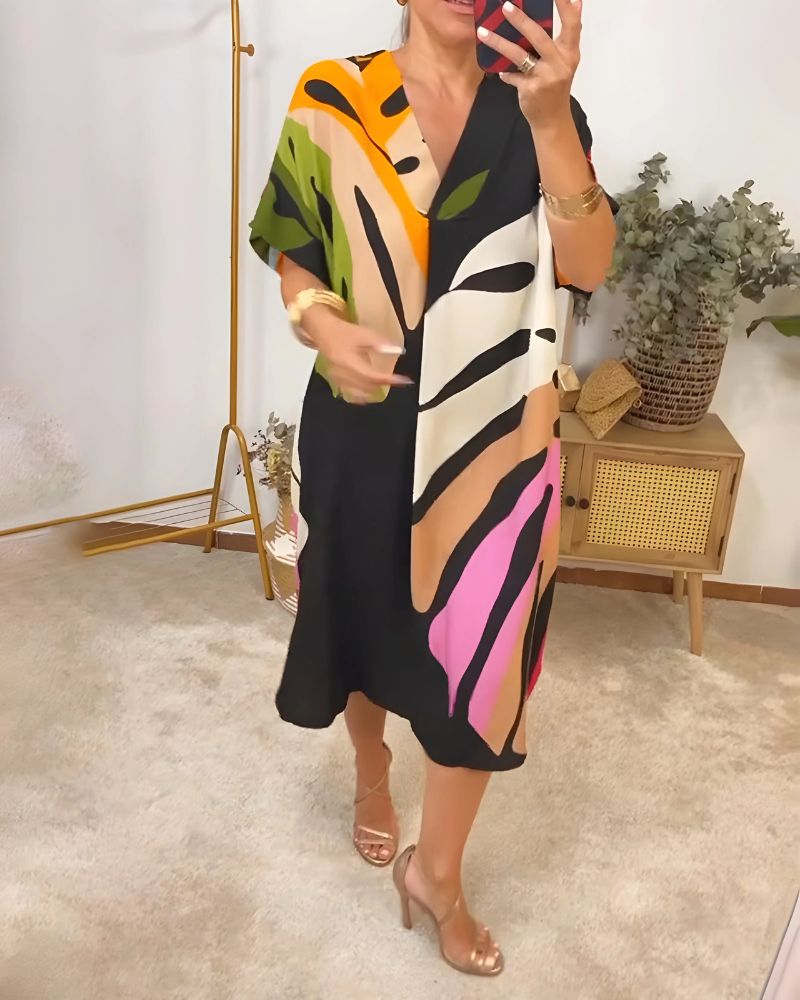 NERISA - Robe décontractée avec imprimé feuillage coloré