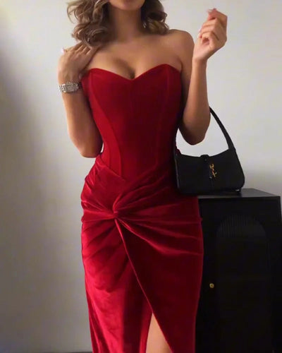 Robe de soirée sexy sans bretelles fendue