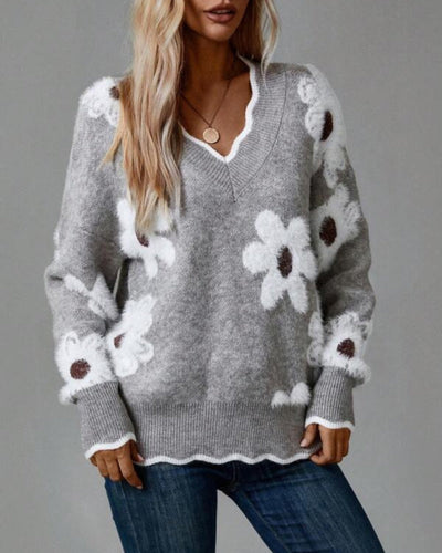 ELLEN - PULL EN MAILLE AVEC MOTIFS FLORAUX