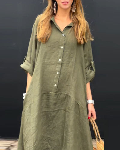 ELANU - Robe en Mélange de Coton et Lin