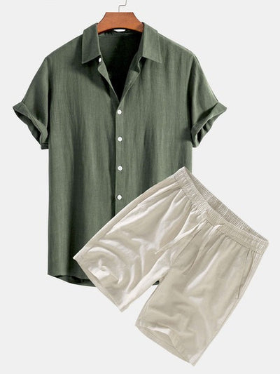 Leinen Hemd- und Shorts-Set