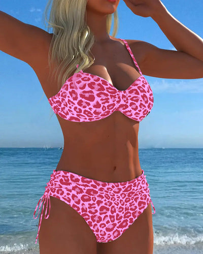Maillot de bain à lacets Imprimé léopard Deux pièces