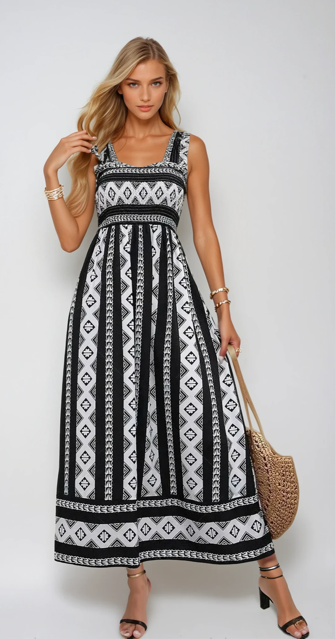 Renée - Robe Maxi Décolleté Carré Imprimé