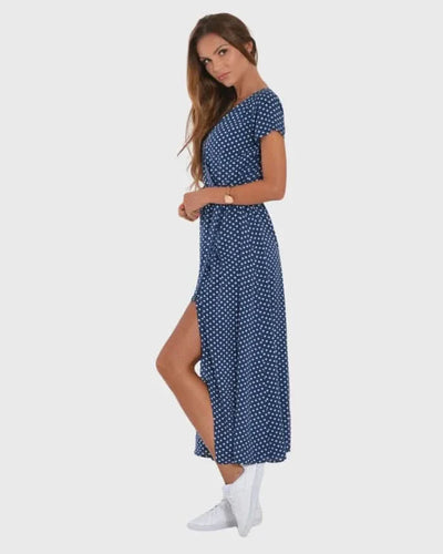 Morgane™ | Robe cache-cœur midi avec des fleurs vibrantes