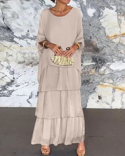 Robe longue femme – Coupe ample fluide – Manches larges – Tissu léger élégant