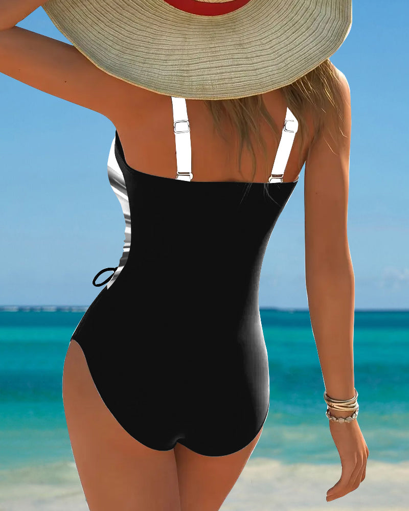 Maillot de bain Une pièce Contrasté avec Lacets