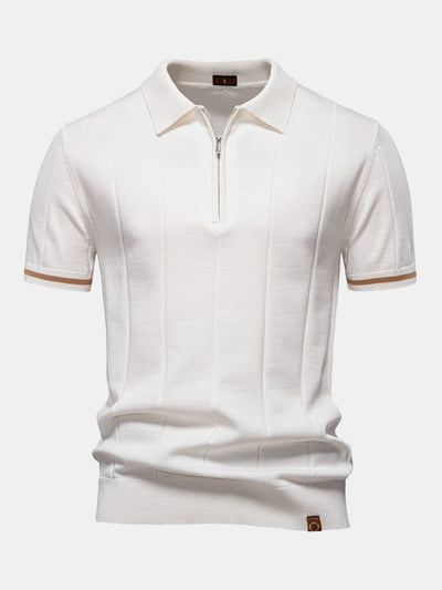 Polo en Maille à Fermeture Éclair avec Liseré Contrastant & Short Chino en Coton