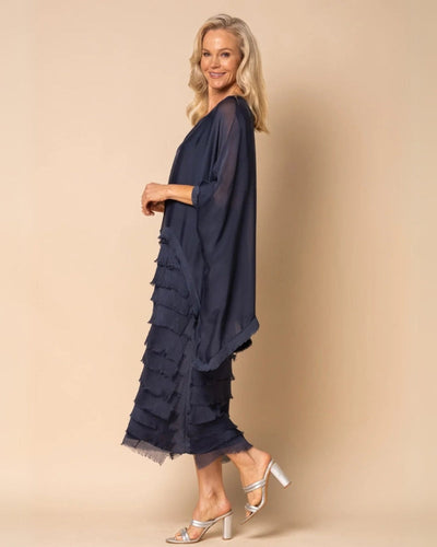 OREANA - ROBE MIDI À VOLANTS AVEC FINITIONS EFFILOCHÉES