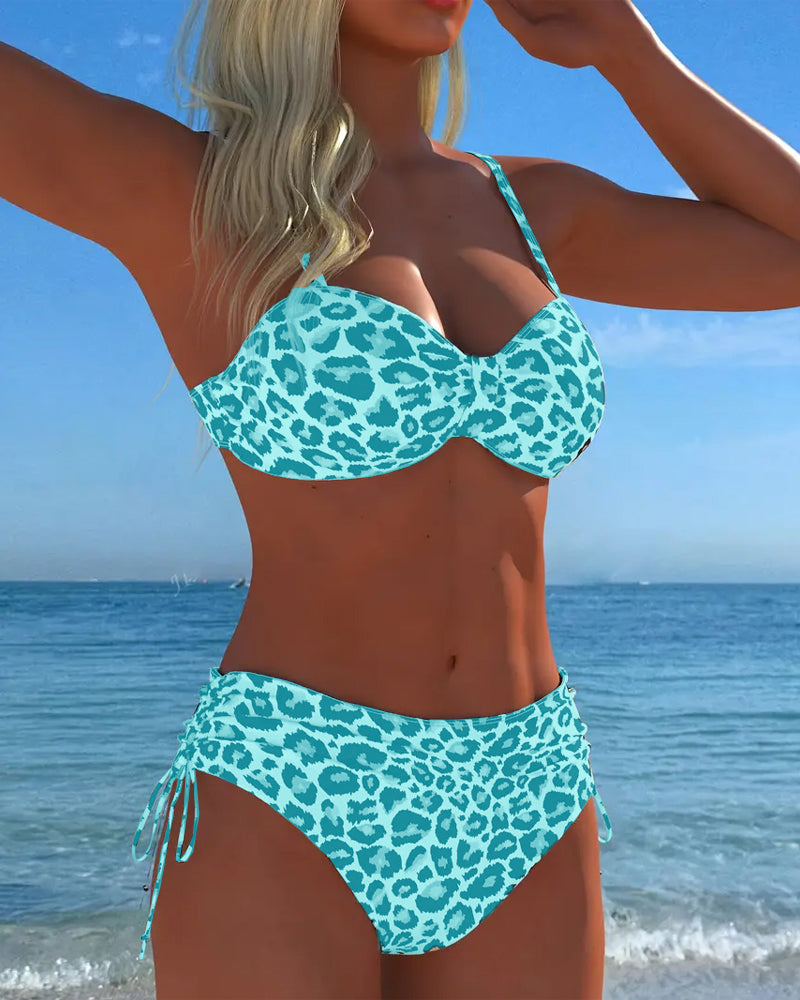 Maillot de bain à lacets Imprimé léopard Deux pièces