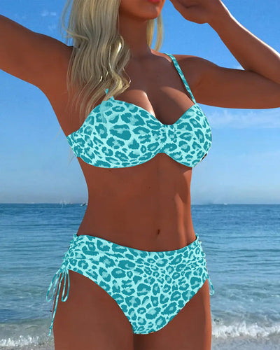 Maillot de bain à lacets Imprimé léopard Deux pièces