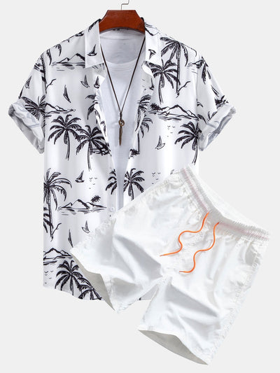 Ensemble Tropical : Chemise Palmiers & Short de Bain à Cordon
