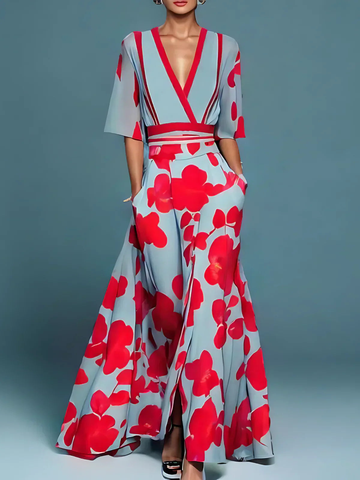 Tiare | Robe fleurie à col en V