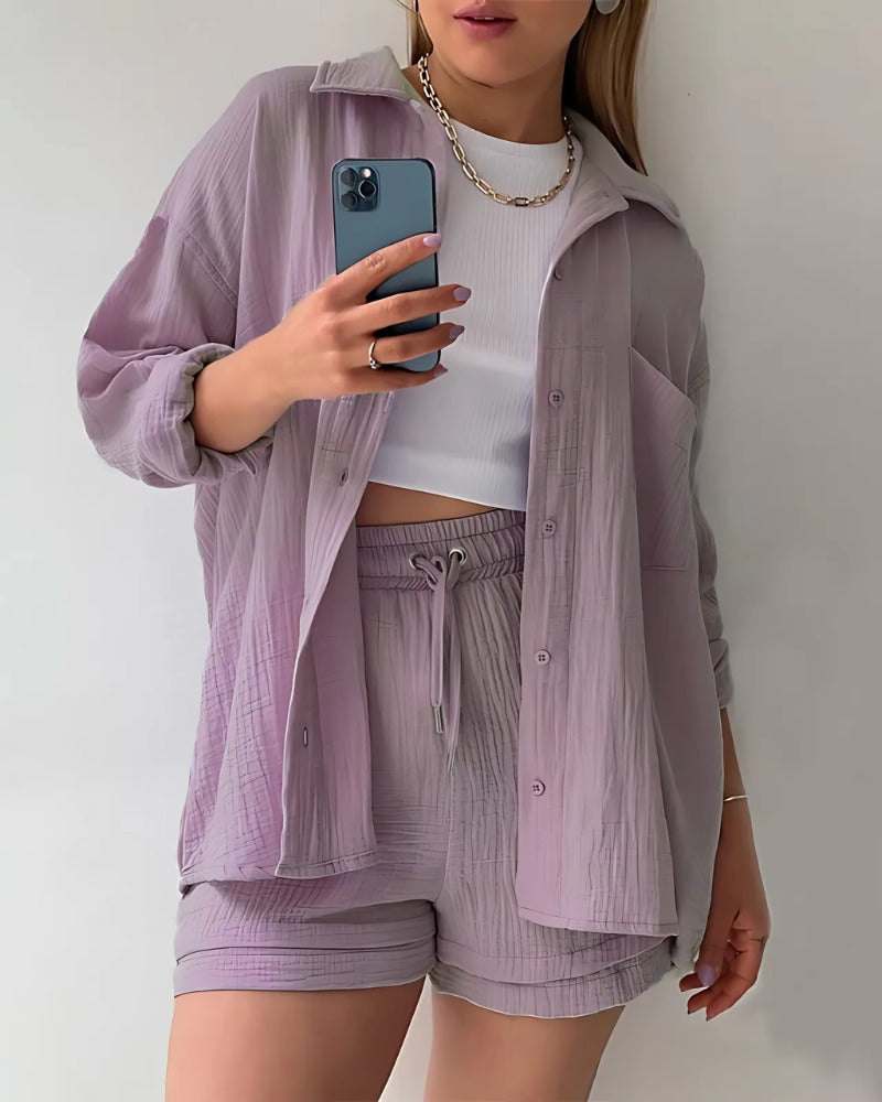 Ensemble short boutonné en coton