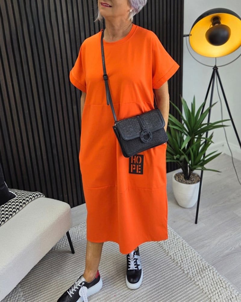 Robe Manche Courte Décontractée Droite Poche