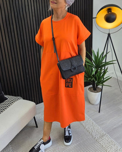 Robe Manche Courte Décontractée Droite Poche