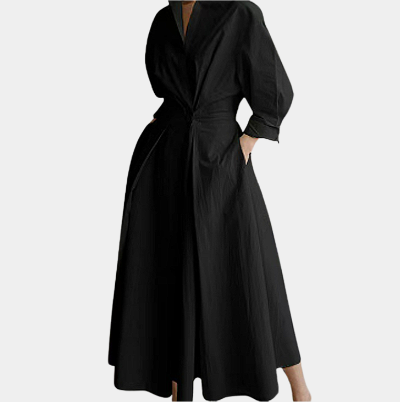Karina | Collared Shirt Dress with Button-Down Front and Cinched Waist