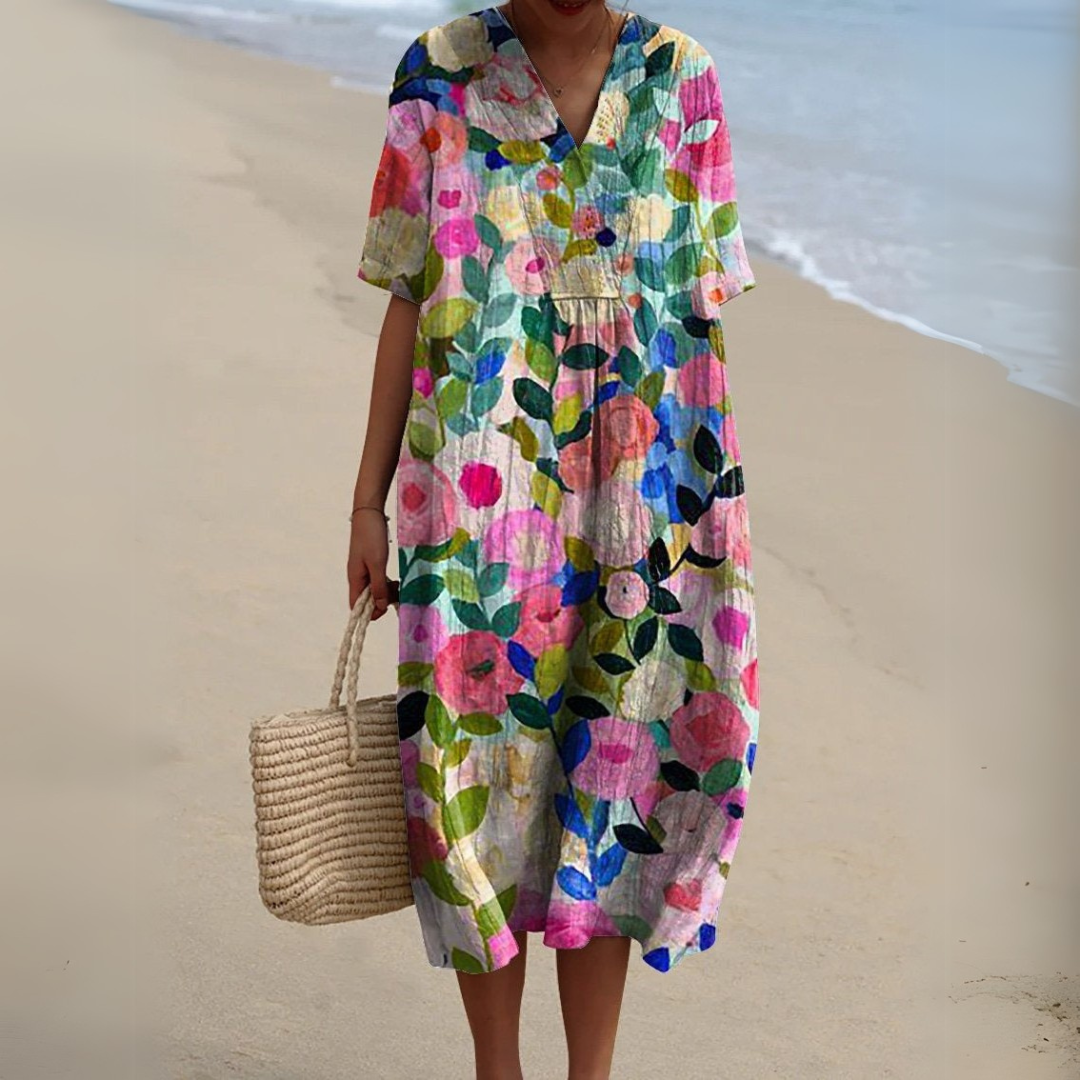 Michele™ | Robe Fluide Fleurie en Lin Coton