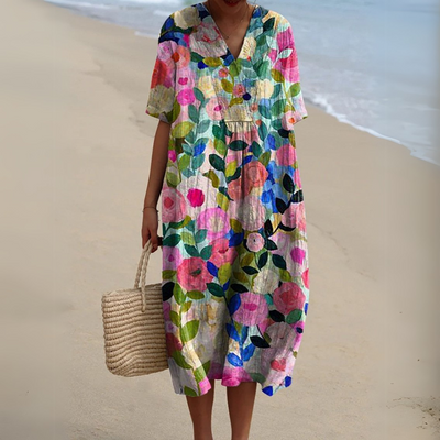 Michele™ | Robe Fluide Fleurie en Lin Coton
