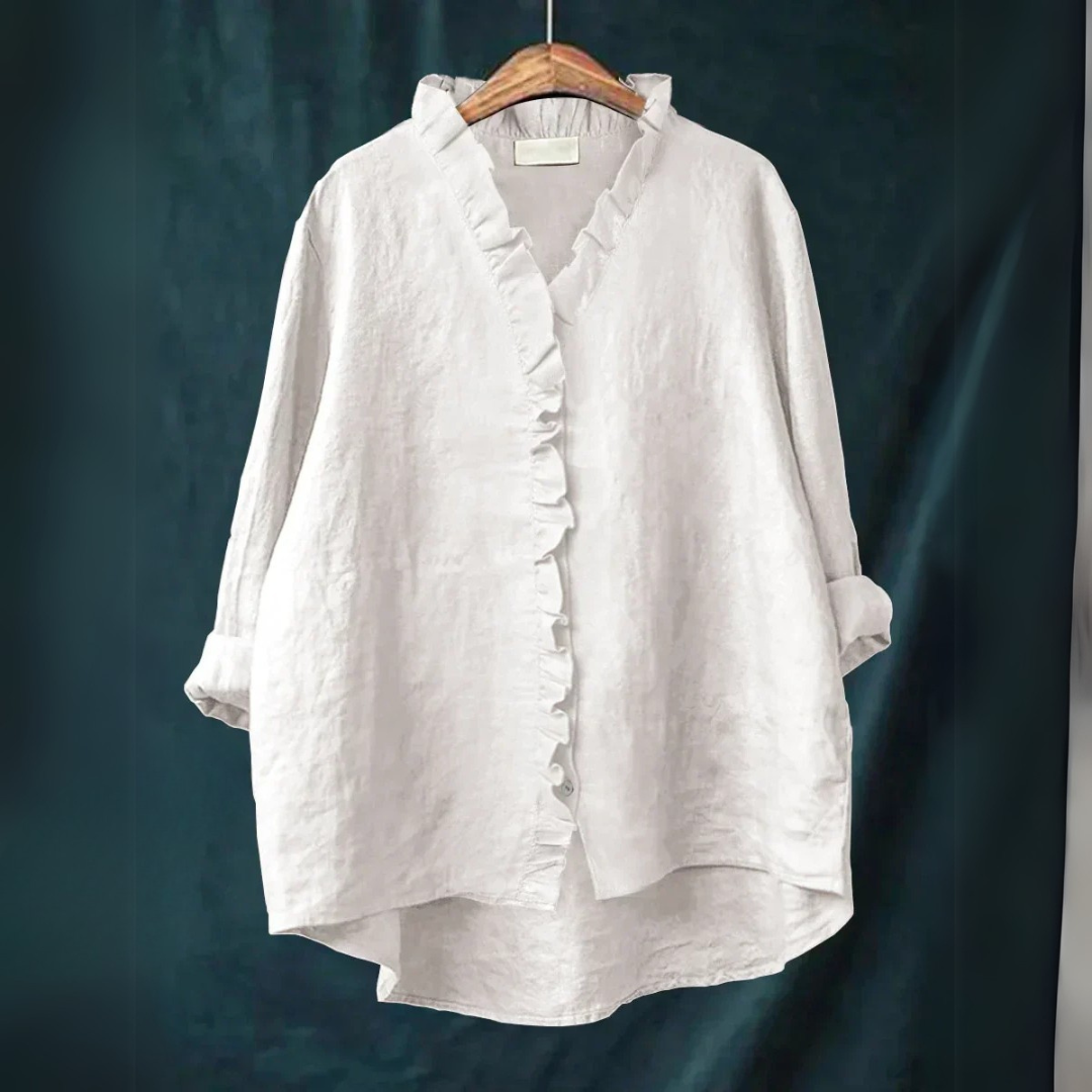 Sanela | Chemise Décontractée en Coton et Lin avec Volants