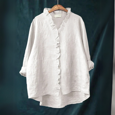 Sanela | Chemise Décontractée en Coton et Lin avec Volants
