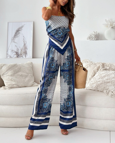 Andella | Ensemble d'été pour femmes avec haut dos nu et pantalon large pour un look élégant