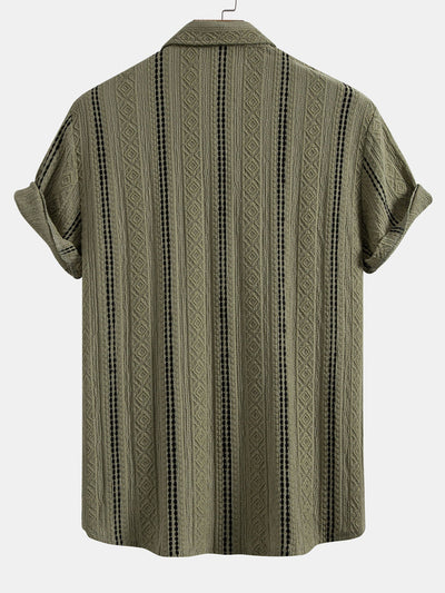 Ensemble Estival : Chemise Jacquard à Rayures Géométriques & Short Froissé à Cordon