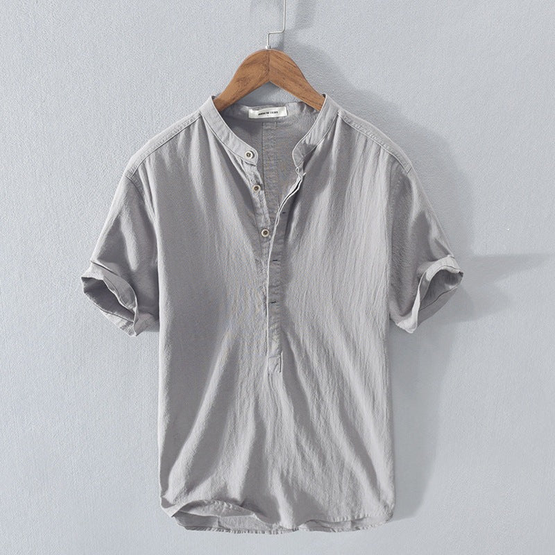 Chemise homme manches courtes – Coupe décontractée – Col mao – Fibres naturelles respirantes