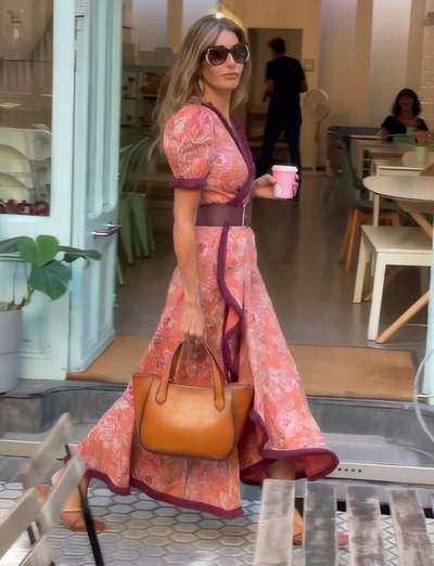 Morgane™ | Robe Maxi Rose Élégante à Manches Courtes