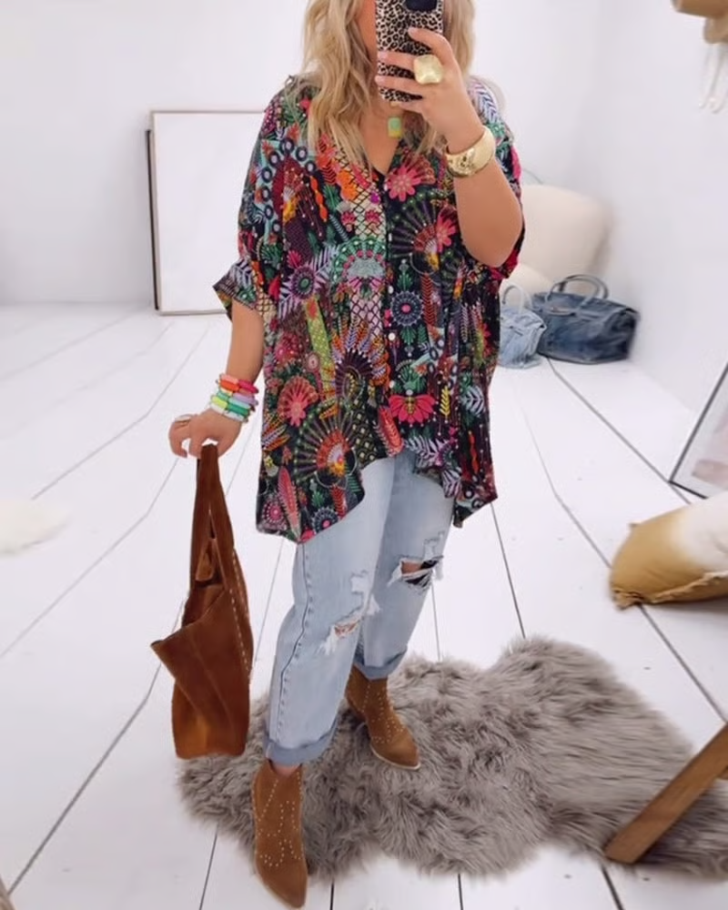 MARLENA - BLOUSE LOOSE À IMPRIMÉ BOHÈME