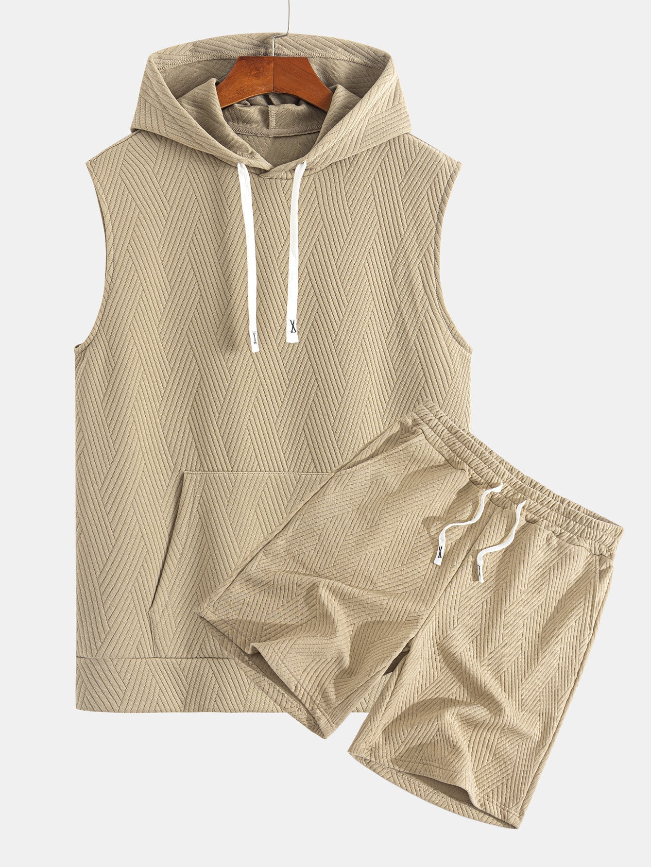 Débardeur à Capuche Jacquard Rayé avec Short Assorti