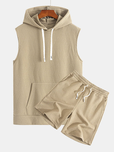 Débardeur à Capuche Jacquard Rayé avec Short Assorti