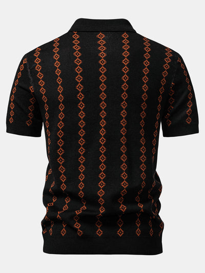 Polo en Maille Géométrique à Col en V & Short Chino en Coton
