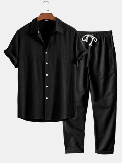 Chemise boutonnée en mélange de lin et rayonne et pantalon droit en lin