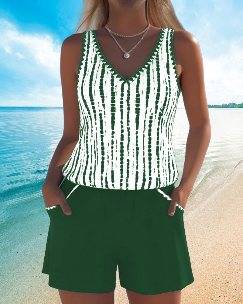 Maillot de bain avec imprimé, poches et décolleté en V en deux parties